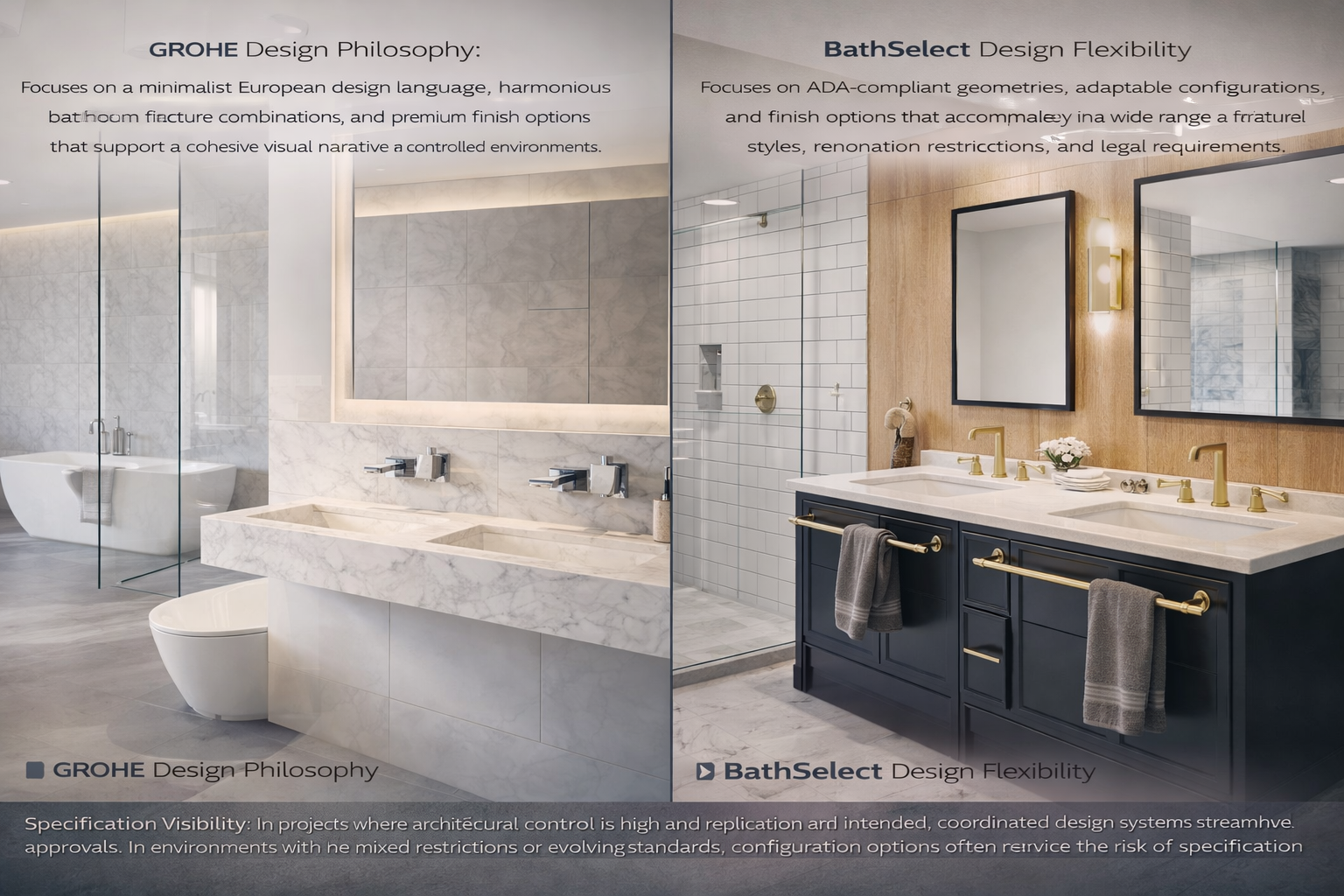 Architectural integration of touchless faucets illustrating coordinated design language, accessibility geometry, and compatibility with diverse architectural styles